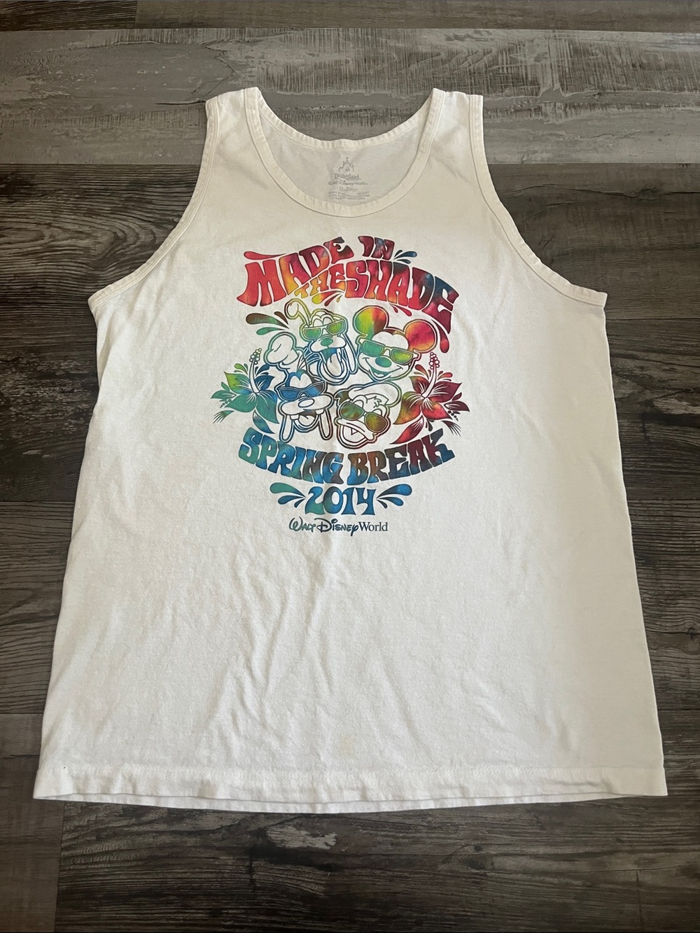 Hanes White Tank Top with Multicolor 'Made in the Shade' Disney Graphic
